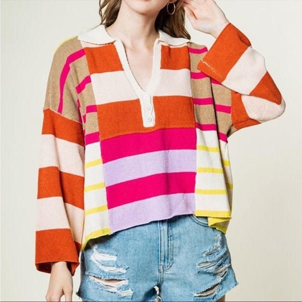 Free people Colorblock Crop Sweater